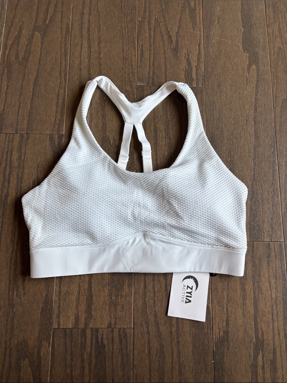 NWT Zyia White Textured Racerback Sports Bra - Picture 2 of 6